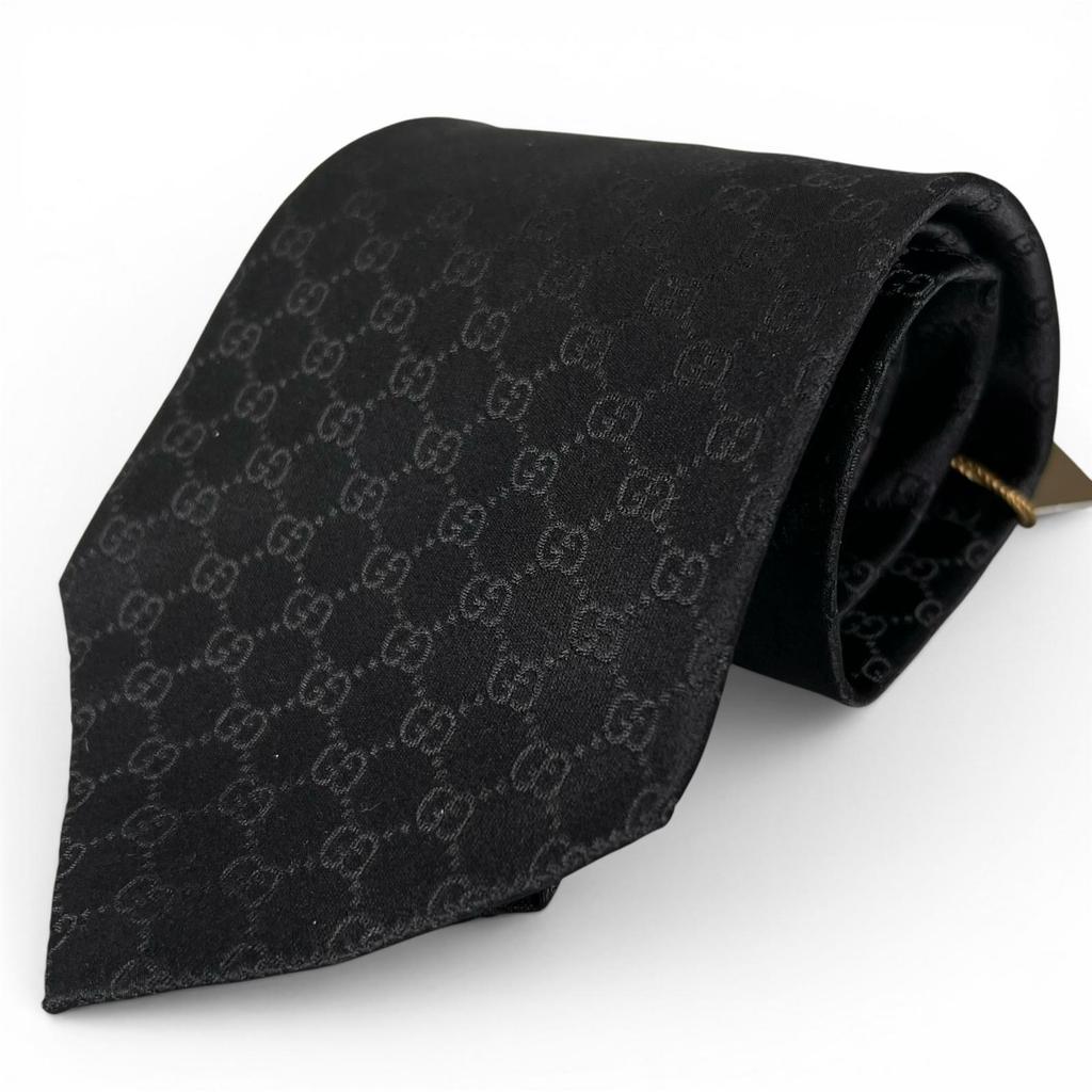 Pristine GUCCI tie GG pattern GG logo wide tie black silk mens Used