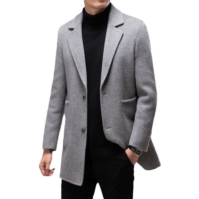 Wool and Rabbit Fur Double-sided Wool Coat for Men, Autumn and Winter Down Removable Liner, Mid-length Suit Collar Coat for Men