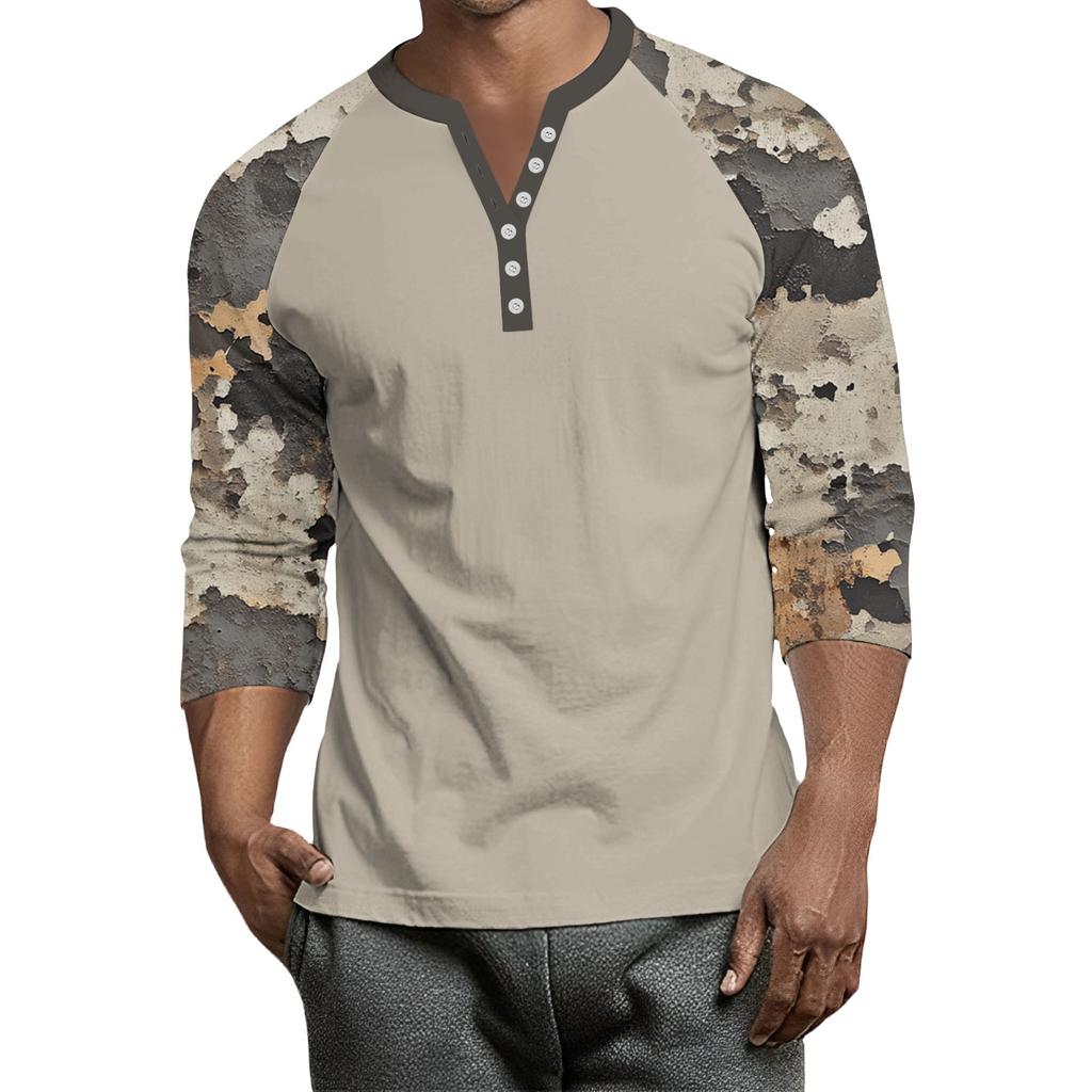 Top Masculino de Manga 3/4 Raglan Contrastante com Botões