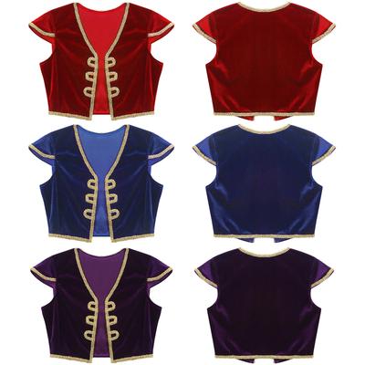 Boys Arabian Prince Vest Costume Cap Sleeve V Neckline Outfit for Themed Party Cosplay Halloween Dress Up Performance