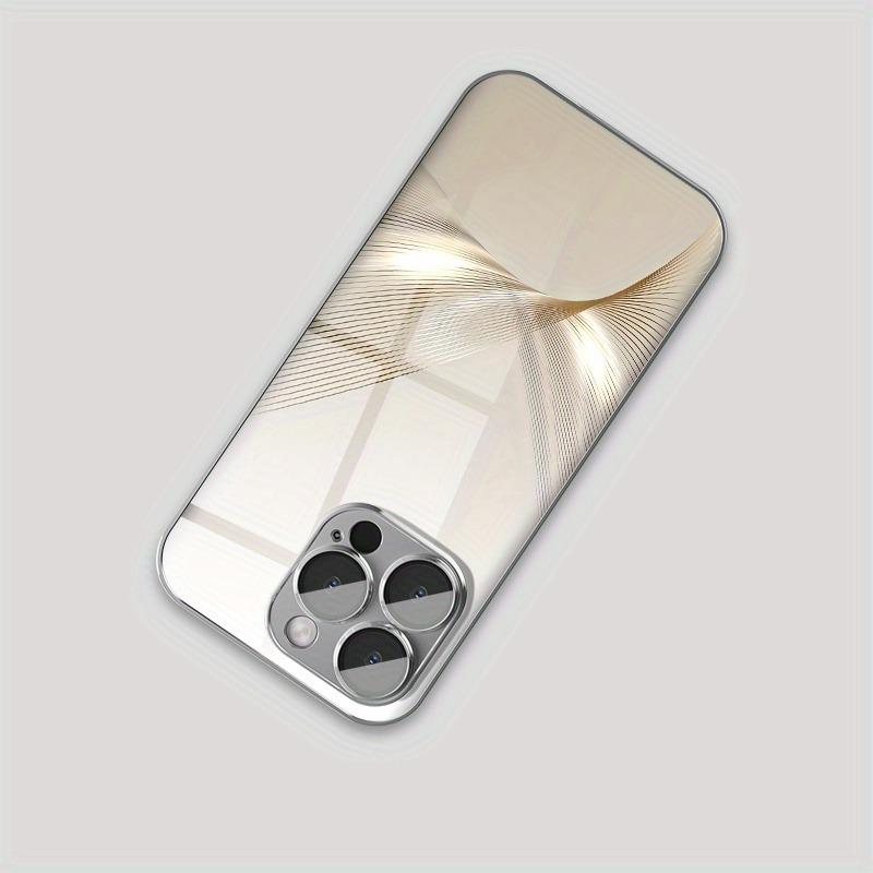 Luxury Gold Line Gradient Pattern Electroplated Glass Phone Case For iPhone 17 16 15 14 13 12 11 Pro Max Plus 16E 17 Air Cover