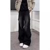 Black American scimitar jeans men's spring design pleated tooling pants high street vibe straight micro-pull pants