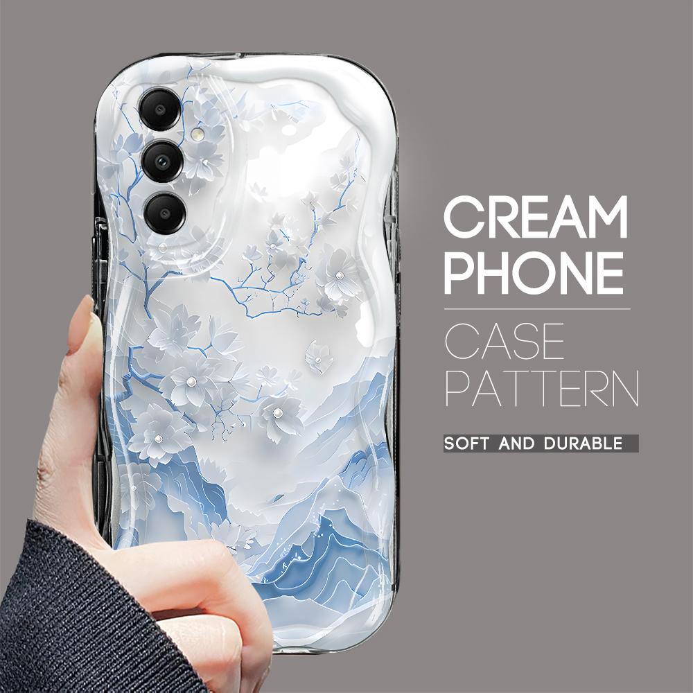 Cute Cartoon Pattern Cream Texture Casing Wavy Edge Soft Silicone Cover Phone Case for Samsung