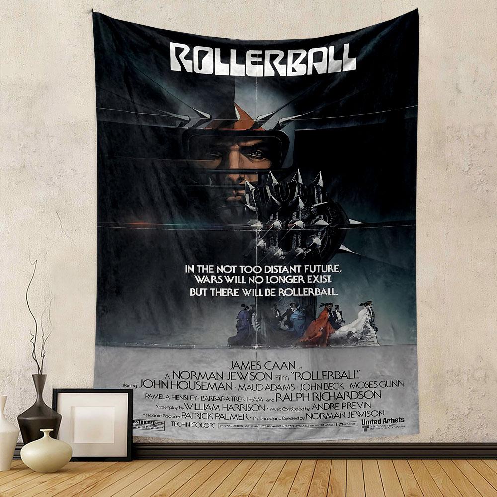 Rollerball Movie Tapestry Wall Hanging, Futuristic Sport Film Art, Retro Sci-Fi Wall Decor for Bedroom Man Cave