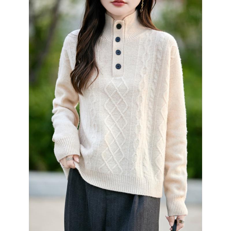 Women's Wool Half-High Collar Pullover Sweater - 25 New Autumn Winter Knit Base Layer Top