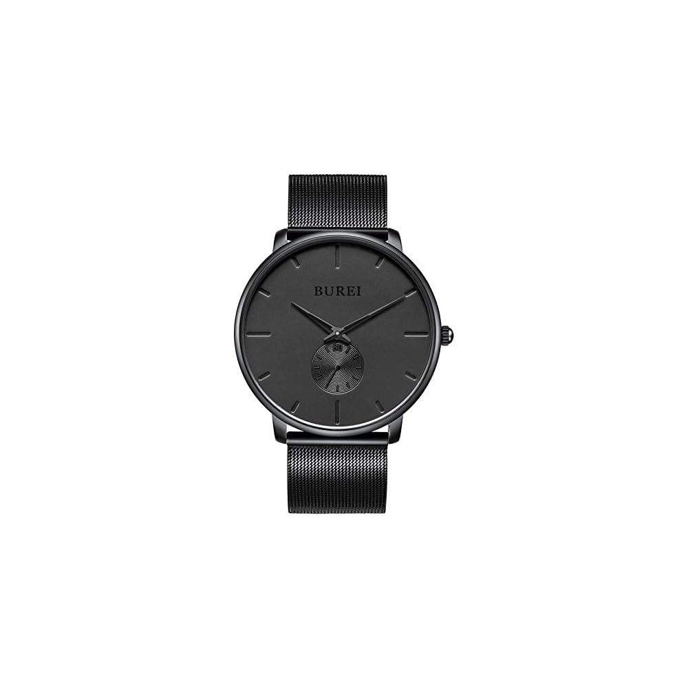 BUREI Men s Casual Black Watch Simple Stylish Quartz Waterproof with Net Strap