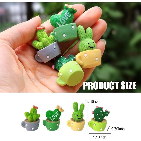 4 PCS Cute Mini Cactus Figurines, Automotive Dashboard Cute Decoration, Car Mini Plants Ornament for Car Dashboard, Office Desk, Home Shelf (Green)