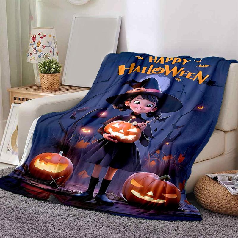 1pc Witch Moon Halloween Pumpkin Blanket  Soft Throw for Room Decor, Perfect Gift Idea, Living Room, Travel, Camping, Car Blankets