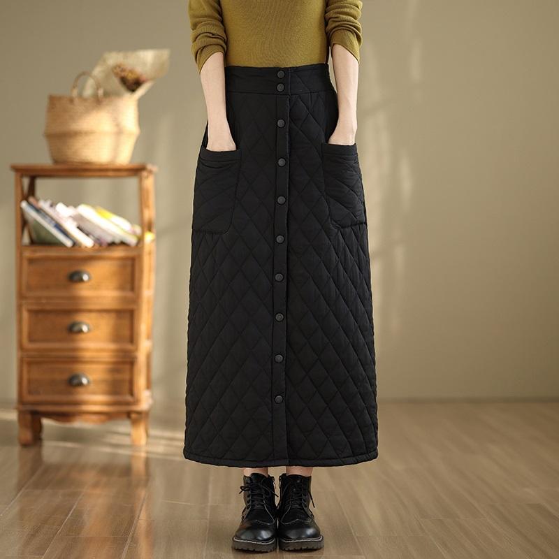 

Черный хлопок с подкладкой большого размера Высокая талия винтажная весна осень зима повседневная свободная длинная женская юбка женская юбка XXL