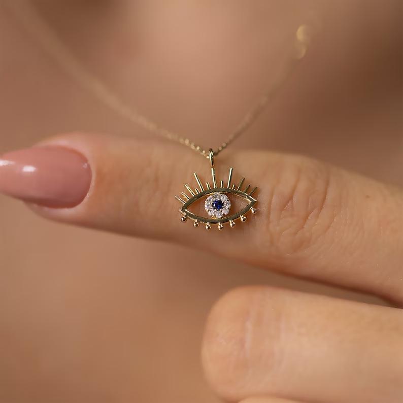 

Evil Eye Pendant Necklace for Women Red Rhinestone Charm Sparkling Statement Layered Jewelry Protection Lucky Gift for Birthday