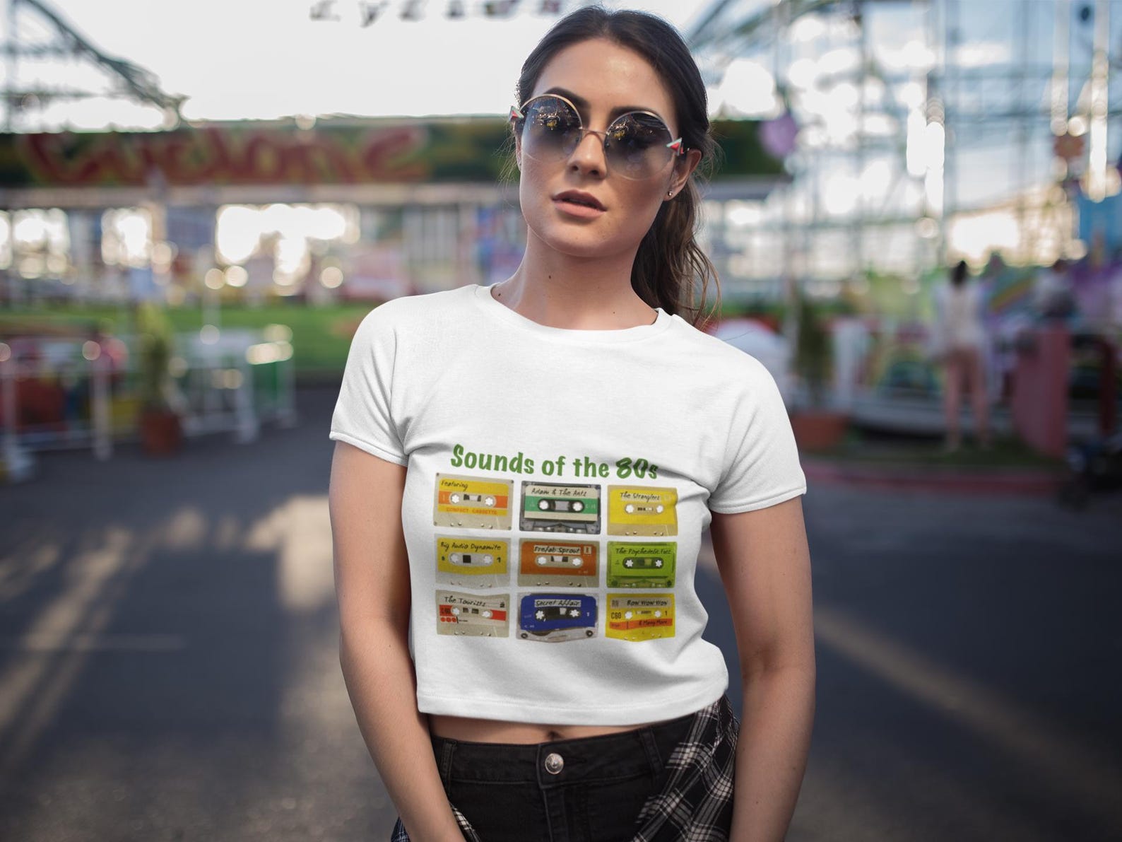 New sounds of 80s Women s Cropped Raw edge T-Shirt 2XL