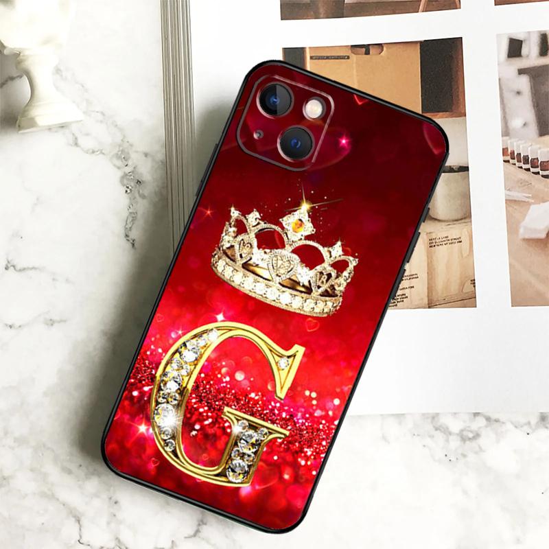 

Red Diamonds Letter Phone Case For iPhone 17 16 15 14 13 12 11 Pro Max Plus 12 13 Mini 16e 17 Air Cover Coque iPhone 14 Plus