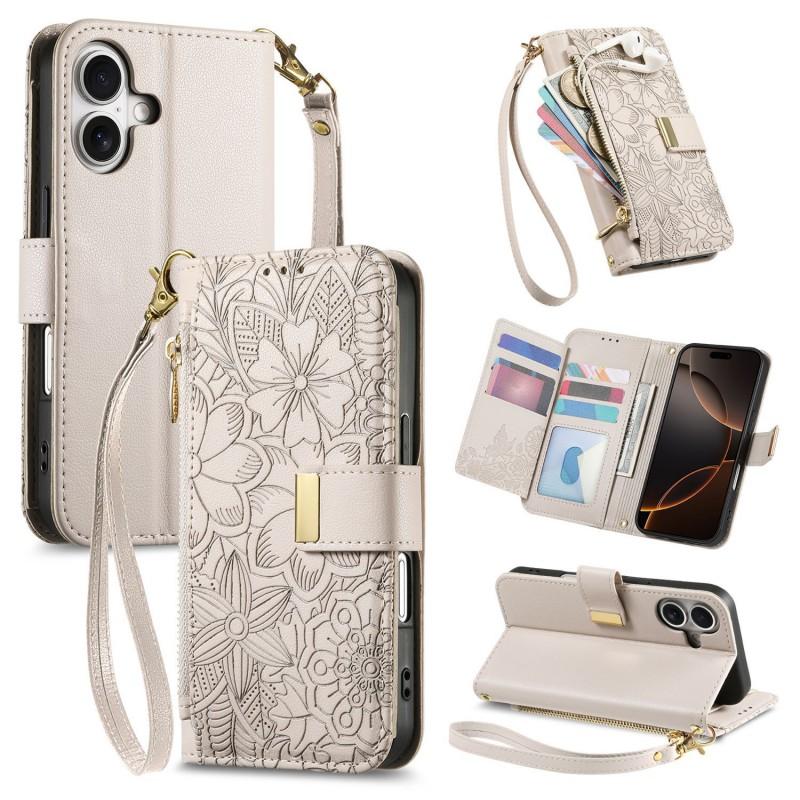 Elegant Floral Leaf Flip Phone Case IPhone 18 17 16 15 With Magnetic Card Slot Stand PU Leather Cover