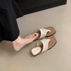 French beautiful toe linen sandals women's summer wear 2025 new models with skirts holiday platform flip-flops