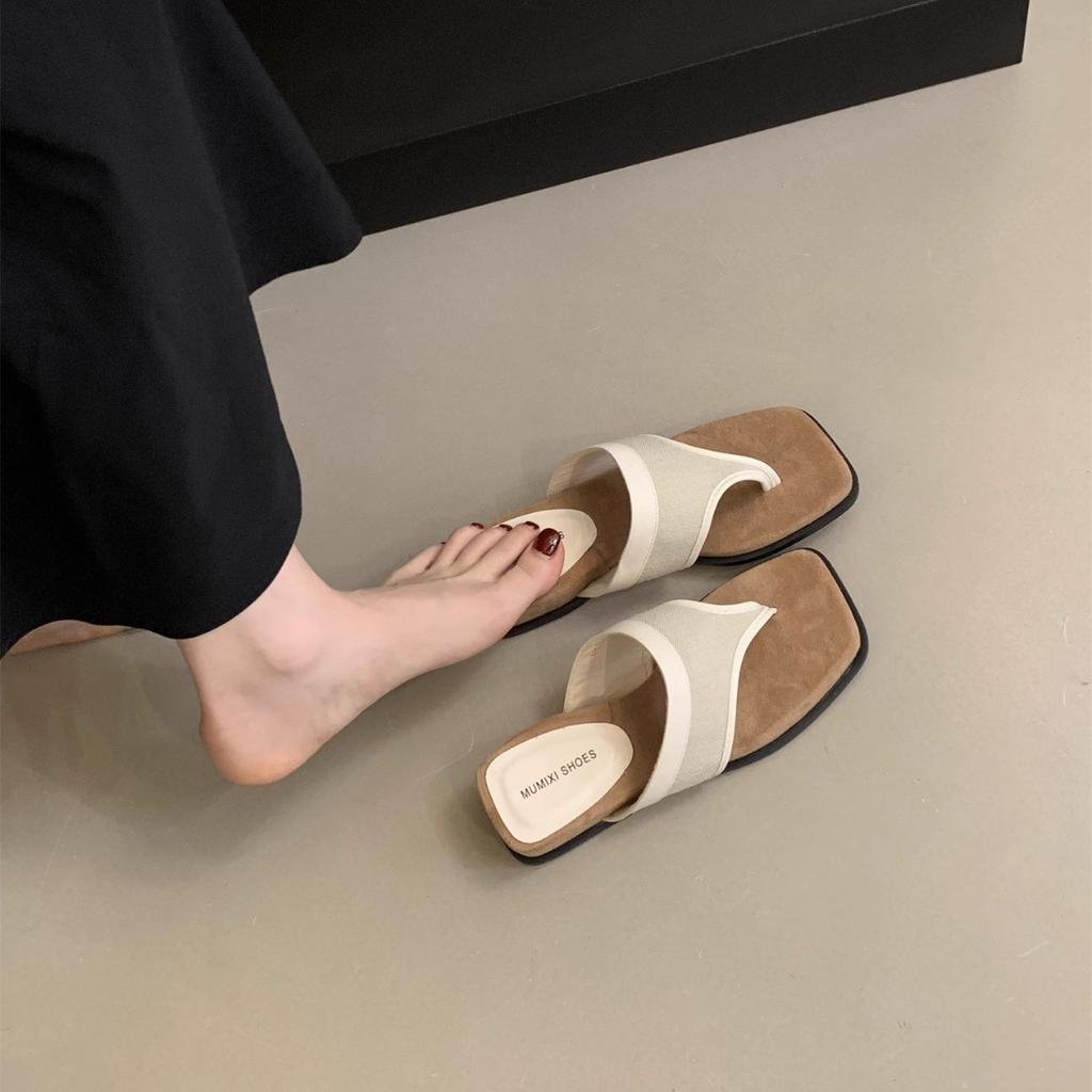 French beautiful toe linen sandals women's summer wear 2025 new models with skirts holiday platform flip-flops