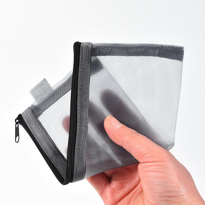Korean Style Simple Transparent Mesh Portable Zipper Pencil Case Stationery Bag