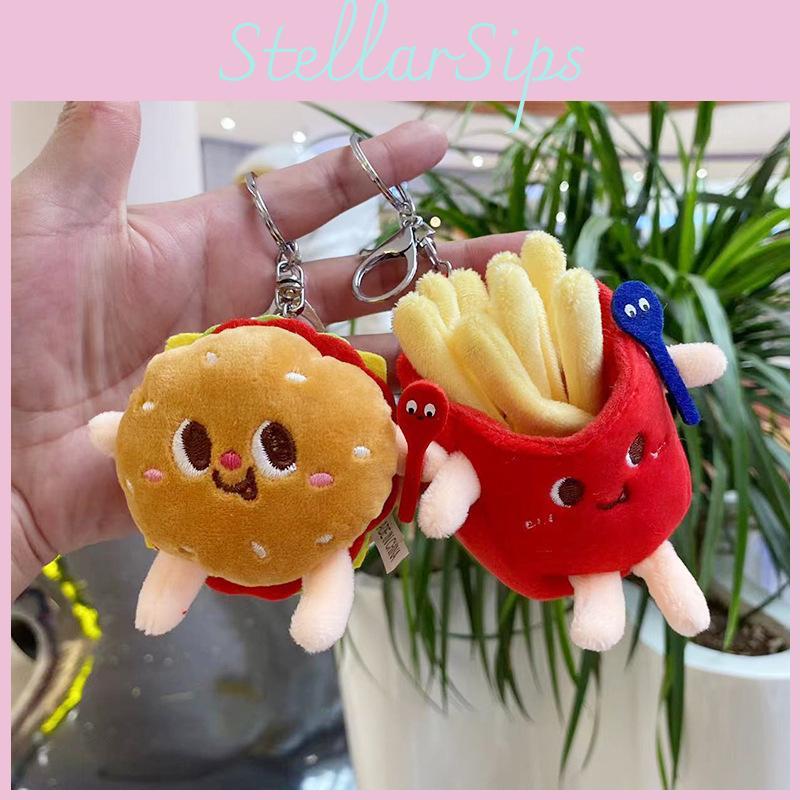 Cute Stuffed Toy Keychain Collection With Cartoon Hamburger And Fries Design