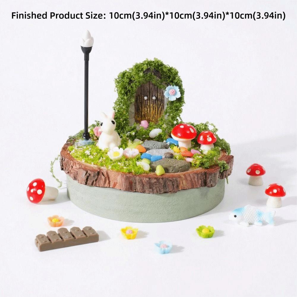 Multicolor Landscape DIY Material Kit Resin Wood Base DIY Miniature Landscape Ornaments Mini Size Cartoon Statue