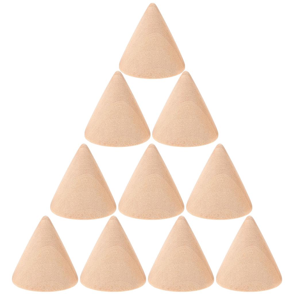 10Pcs Round Cone Craft Unfinished Wood Cones Ideal for DIY Painting Stamping Jewelry Ring Display Decor DIY Cone
