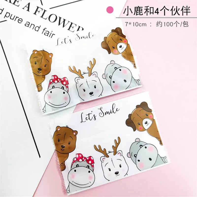 100Pcs 7x10cm Plastic Baking Packaging Biscuit Cookie Candy Machine Sealing New Year Christmas Party Gift Bags