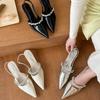 Sexy Französische Sandalen Damen 2025 Neu Sommer Strass Taschenkopf Lackleder Stilettoabsätze Hochzeitsbankett Damenschuhe