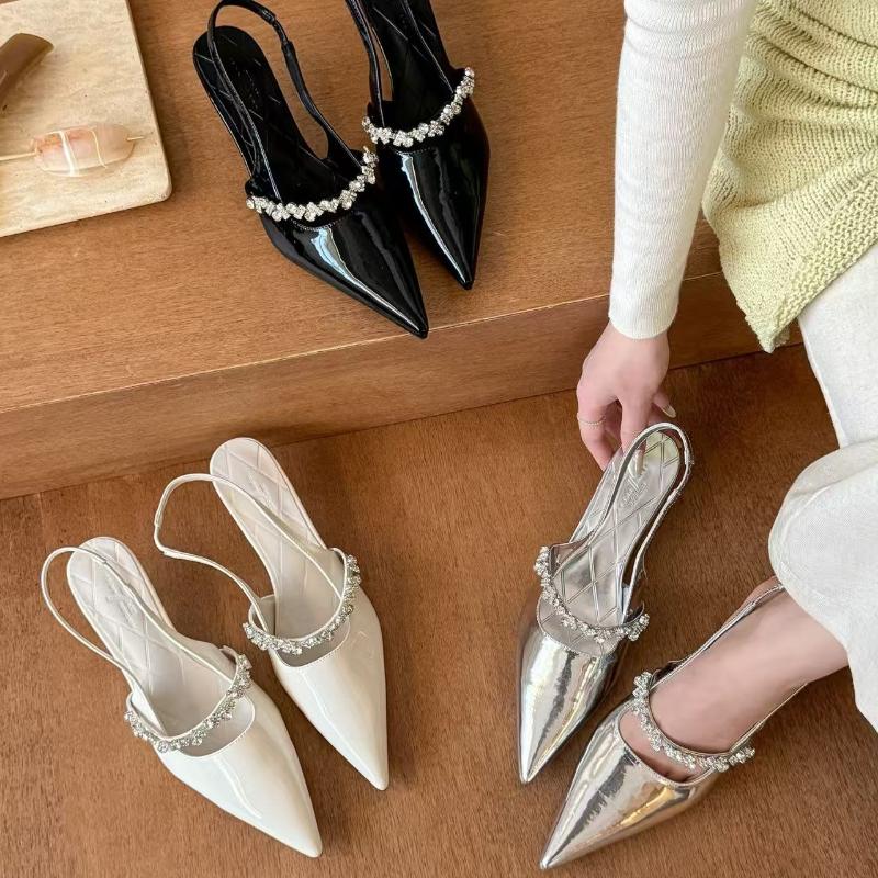 Sexy Französische Sandalen Damen 2025 Neu Sommer Strass Taschenkopf Lackleder Stilettoabsätze Hochzeitsbankett Damenschuhe