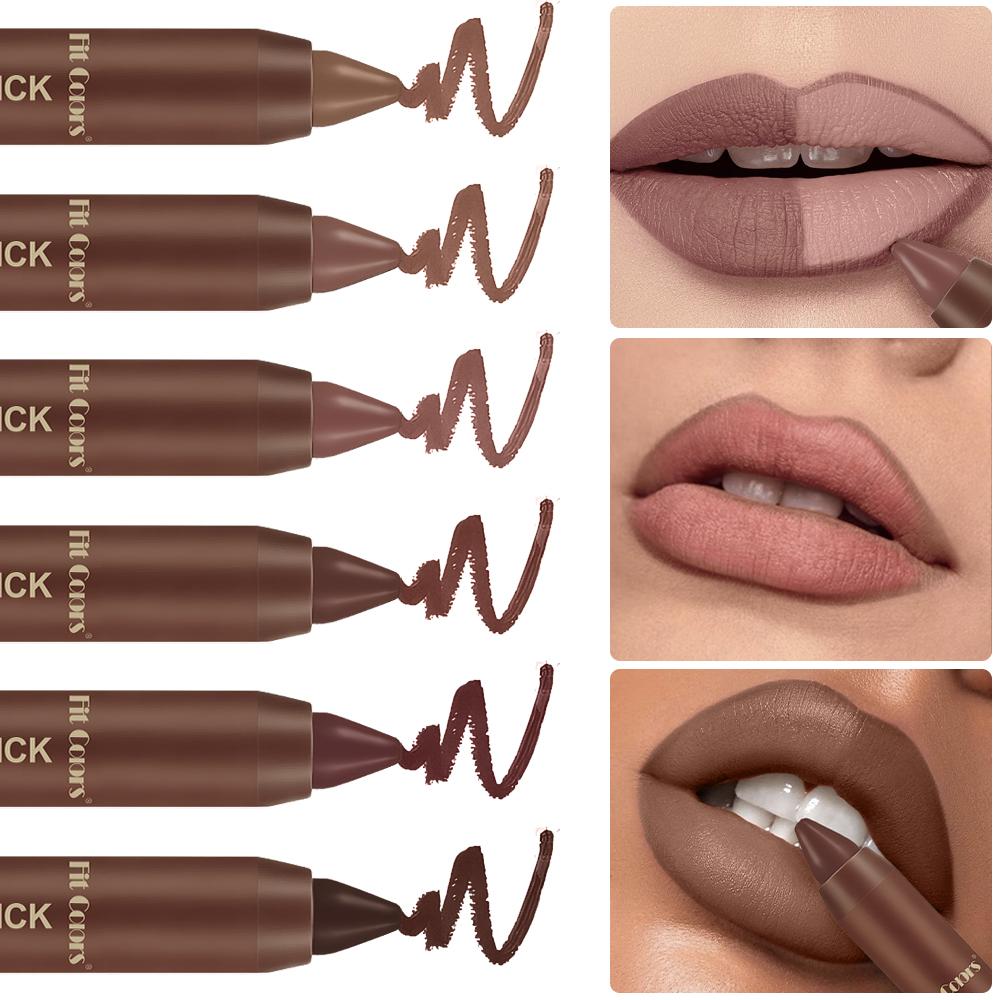 Fit Colors 6 Colors Chocolate Lip Liner Lipstick Pen, Waterproof Matte Nude Brown Lip Pencil, Long Lasting Smudge-Proof Lip Contouring Makeup