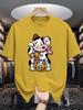 Unisex Crew Neck Tee Oriental Lucky Cat Fortune Graphic Print Soft Cotton Loose Short Sleeve Summer Casual Male Streetwear Tops