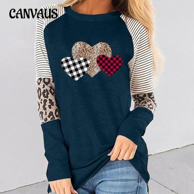 Frühling und Herbst Damen Bluse Langarm Spleißen Casual Rundhals Lose Top