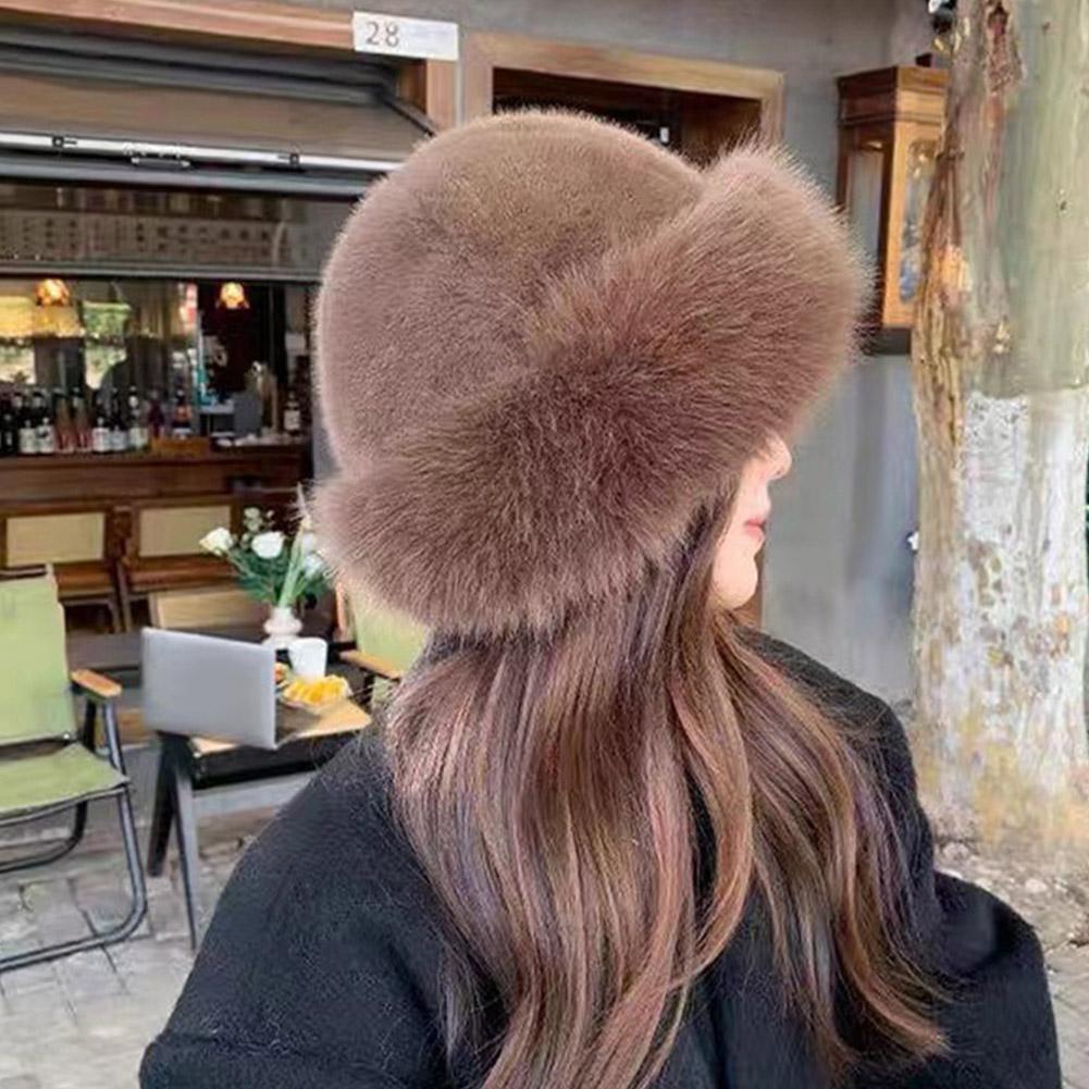 Winter Thick Warm Furry Beanie Hat Mongolian Style Ear Protection Plush Cap, Casual Solid Color Brimless Hat for Women Men