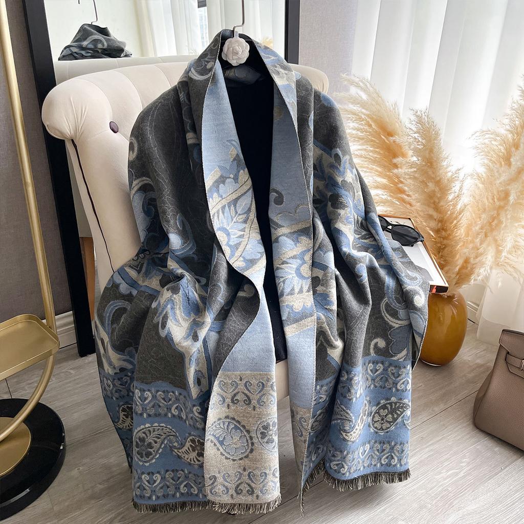 400G thickened version of retro ethnic style cashew flower scarf women's winter high-end warm scarf imitation cashmere shawl