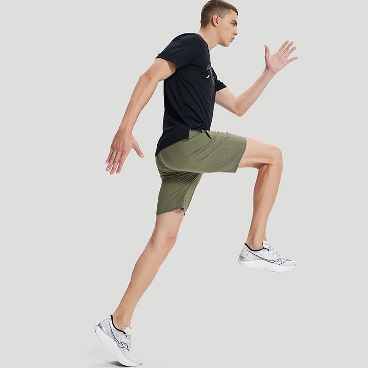 Saucony Solid Color Mid Rise Straight Fit Sports Shorts Men shorts Willow-Green SC2239078-2