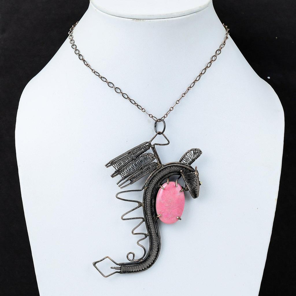 Thulite Pendant Copper Wire Wrapped Pendant Gemstone Pendant Thulite Jewelry Handmade Dragon Pendant Unique Pendant Copper Jewelry For Gift