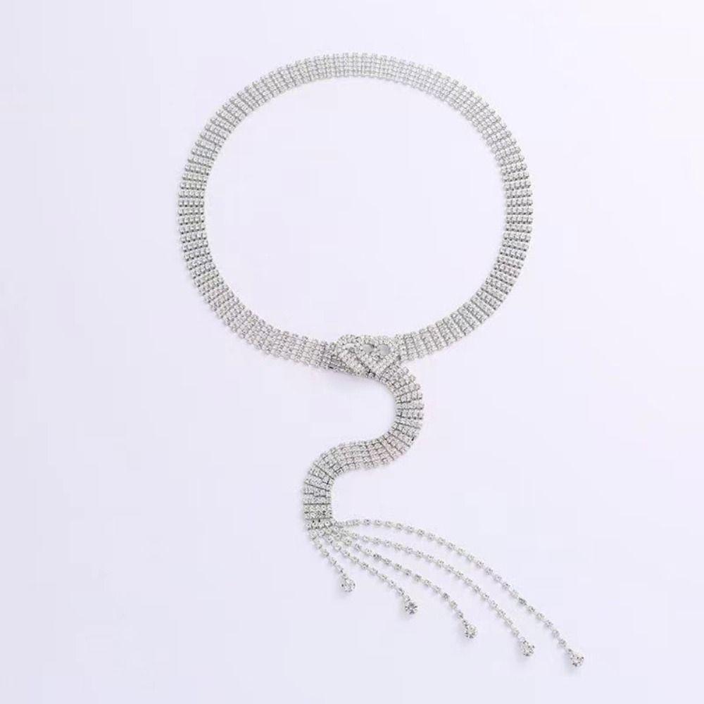 Full Diamond Coverage Rhinestone Chain Belt Double Heart Buckle Waist Chain Belt  For Women
