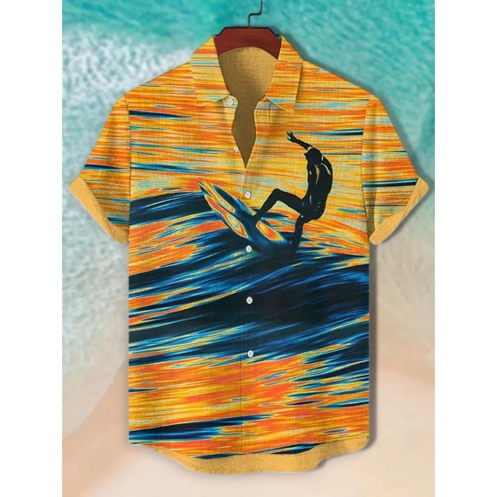 2026 New Summer Men s Surf Printed Short-sleeved Shirts, Casual Resort Style Hawaiian Beach Shirts, Trendy Resort Tops for Men S