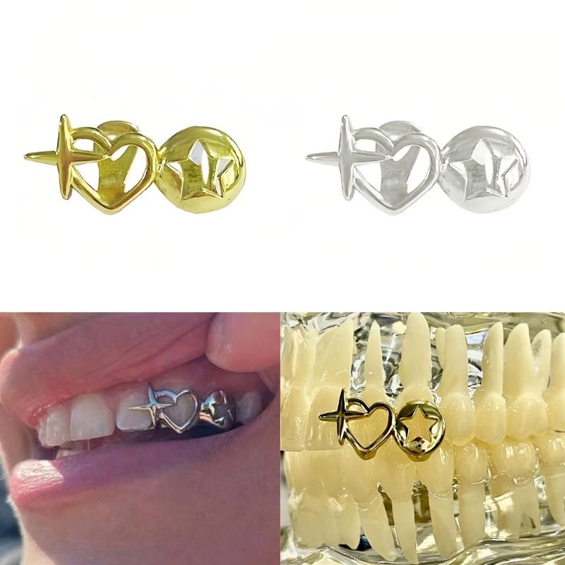 Stars Motif Dental Grills Jewelry Silver Gold Tooth Caps Brass Material Corrosion Resistant Unisex Fashion Accessories