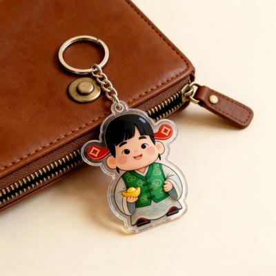 Yousheng Keychain Pendant God of Wealth Charm Acrylic Double-Sided Clear National Keychain Lucky Yuanbao