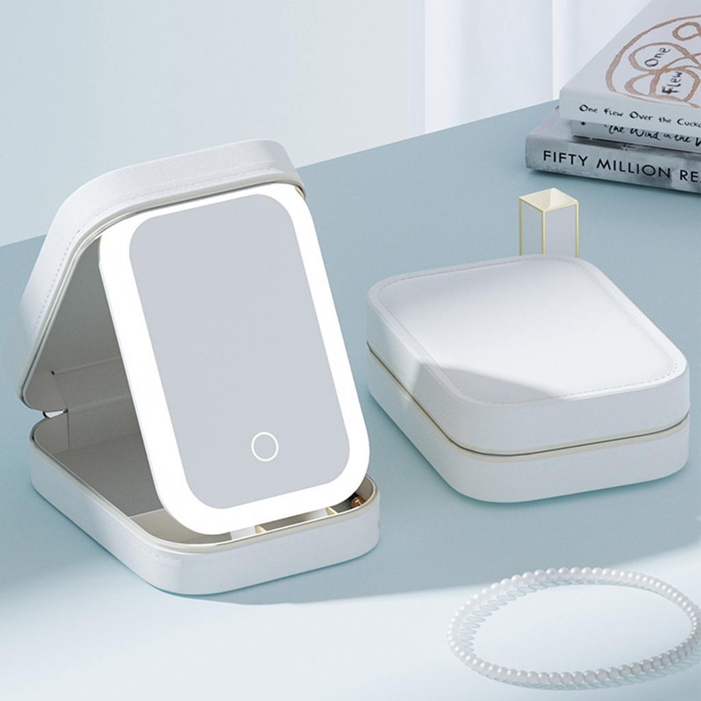 Makeup Storage Bag LED Mirror with Light Cosmetic Mirror Touch Control 3 Color Lighting Dust proof Divided Storage Box