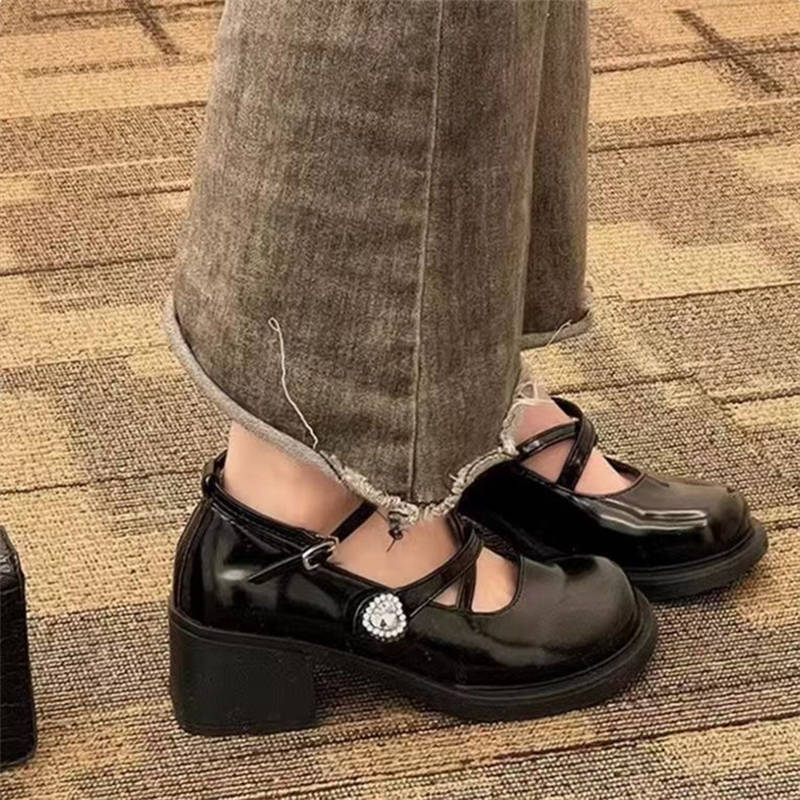 Autumn new college style small leather shoes French Mary Jane shoes high heel thick heel with skirt jk single shoes women