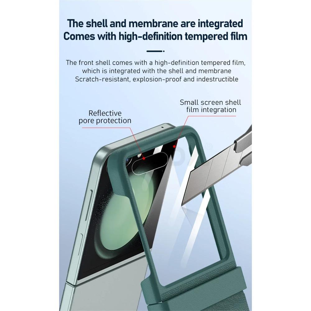 Lyxigt matt läder Färgglat gångjärn för Samsung Galaxy Z Flip 6 5 5G Fodral med spegelfilm Skyddande hopfällbar Stötsäker Fullt skydd