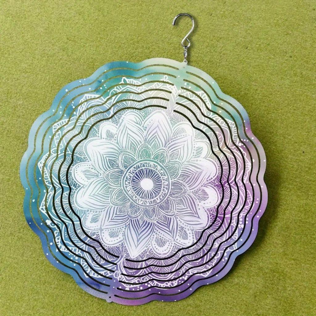 2D Metal Mandala Flower Wind Spinner Octagonal Design Blue Purple White Patterns Indoor Outdoor Decor Thanksgiving Christmas Gift Durable Easy To Hang