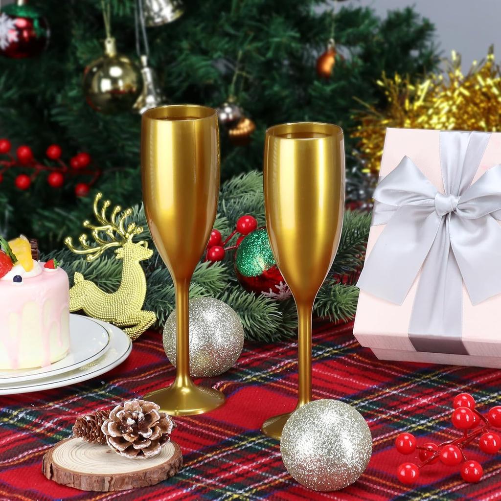 Acrylic Champagne Flutes 5.4 OZ Gold Unbreakable Toasting Glasses for Christmas Birthday (24 pcs)