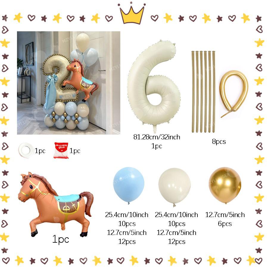 Cartoon Horse Shaped Birthday Balloon Set 0-9 Digital Aluminum Film Balloon for Birthday Party Anniversary Decoration Balloon