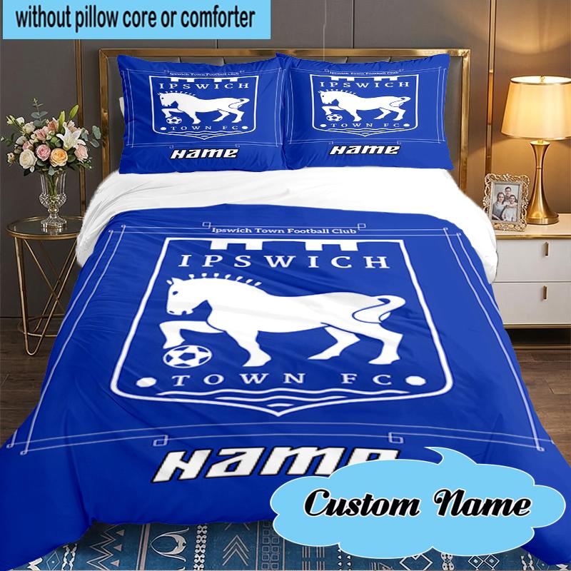 Custom Name Ipswich FC Crest Bedding Set 3pcs, Bedding Set Including 1pc Duvet Cover And 2pcs Pillowcases for Bedroom, Dormitory Gift