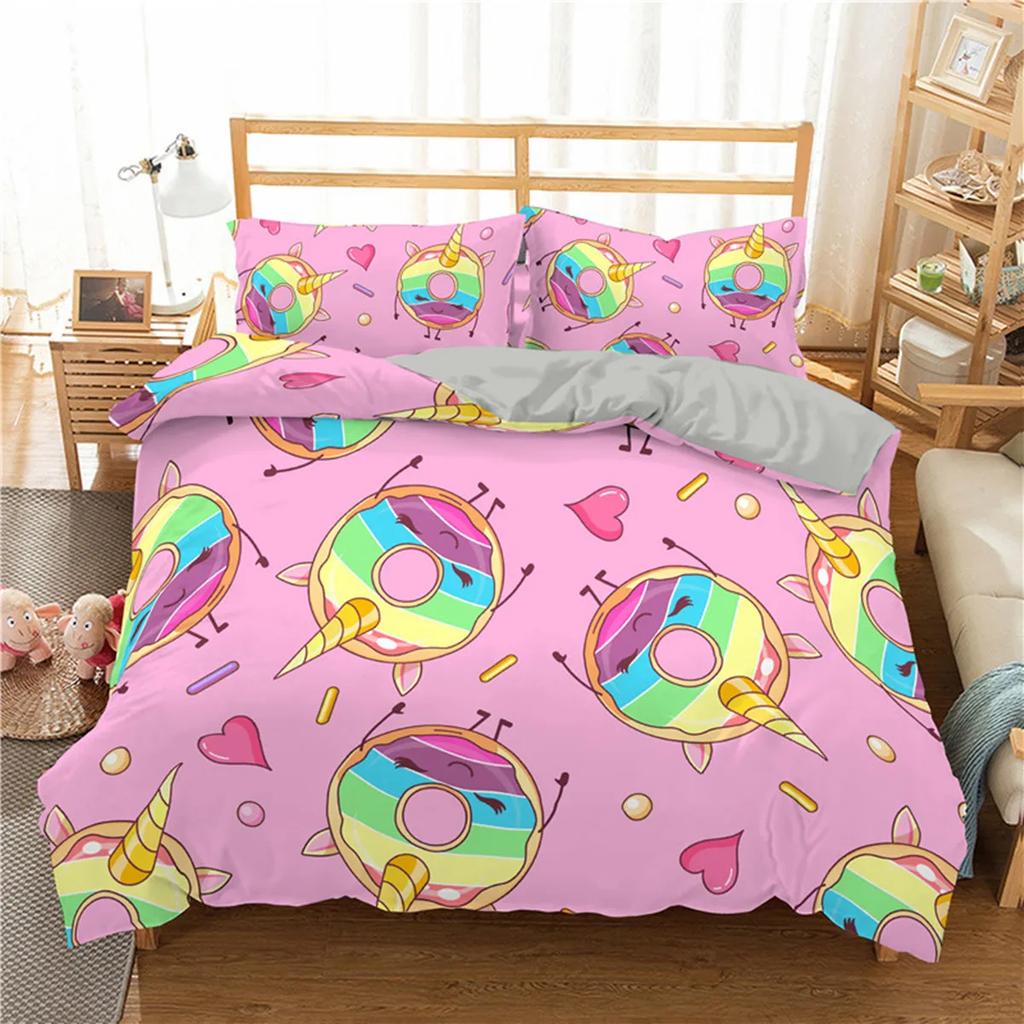 Colorful Donut Duvet Cover Cartoon Sweet Chocolate Dessert for Kids Girls Food Theme Bedroom Decorations Polyester Quilt Cover