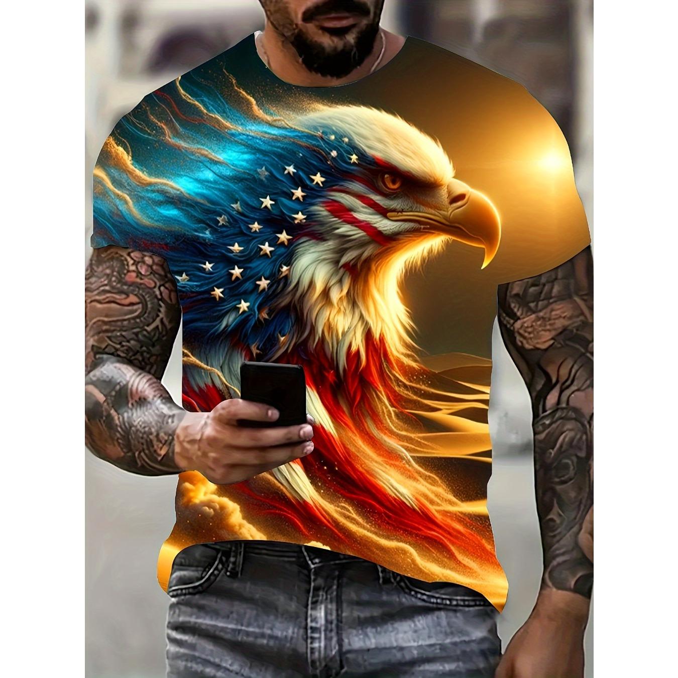 

Мужская футболка American Eagle Летняя 3D с принтом животного Круглый вырез Футболка Повседневная с коротким рукавом Топы Уличная мода Одежда XS