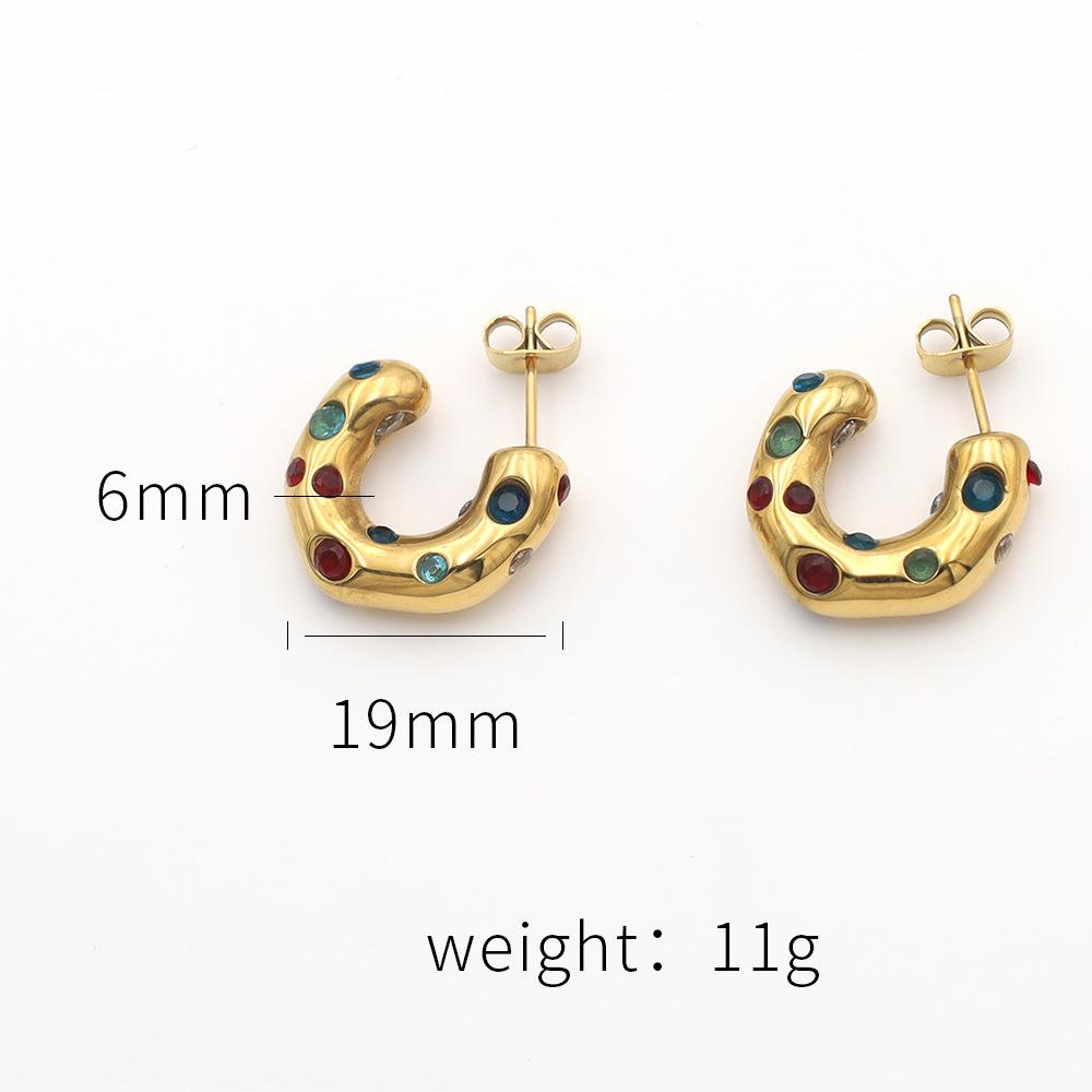

Jewelry Personality Geometric C-Shaped Diamond Earrings Women S Niche 18K Gold Titanium Steel Zircon Earrings