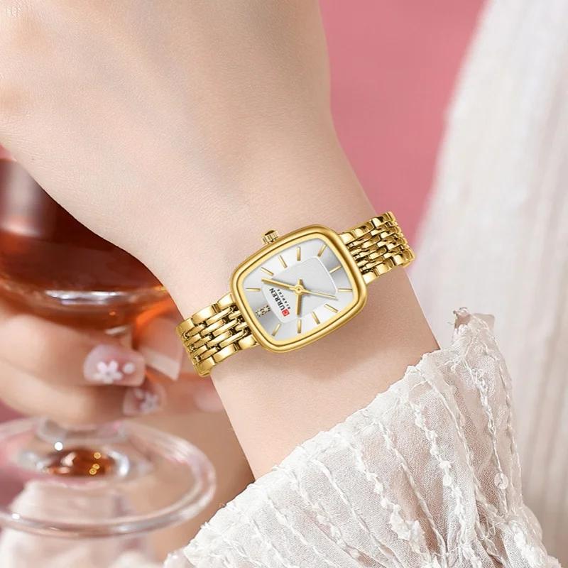 CURREN Fashion Quartz Women Watch Simple Elegant Square Dial Gold Stainless Steel Strap Waterproof Leisure Business Watches