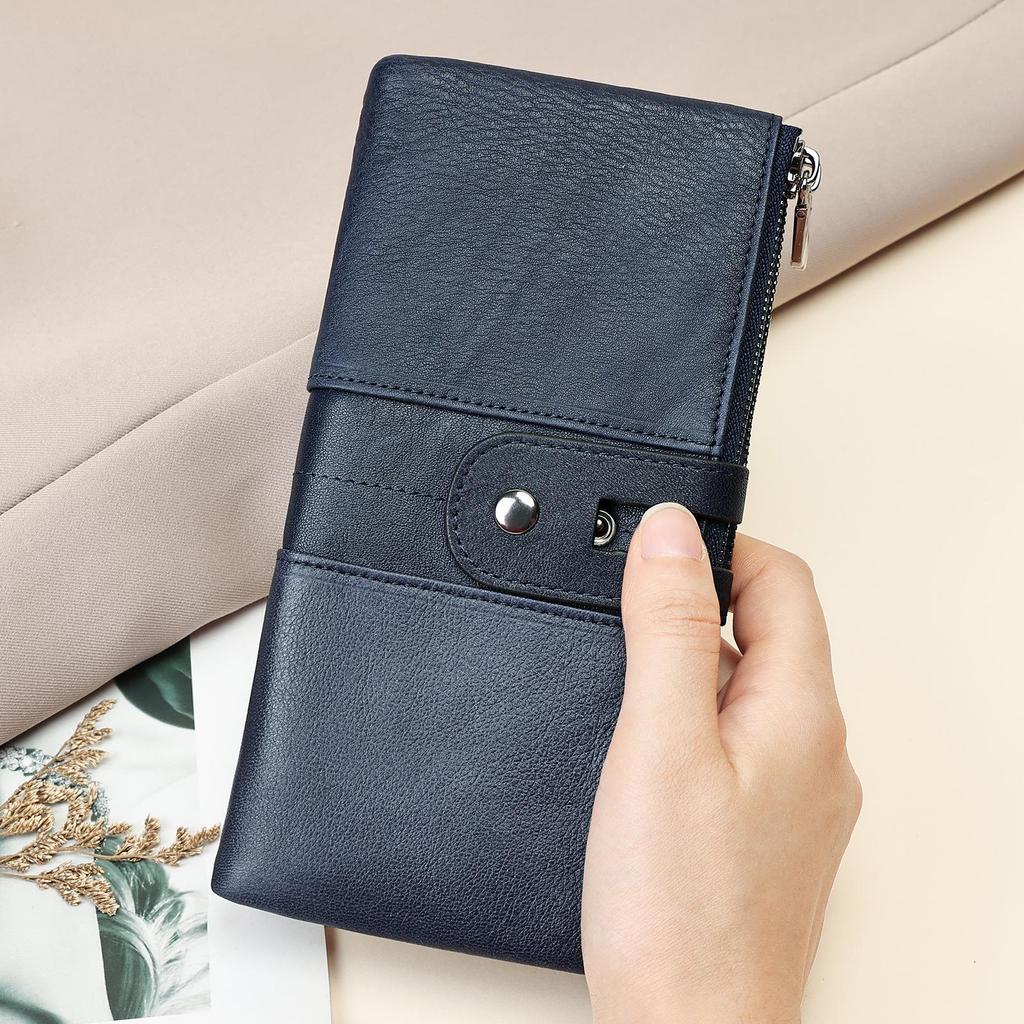 Marlonte Women's High-End Retro Leather Wallet & Clutch - Anti-Magnetic, Multifunctional Long Design in Top Layer Cowhide