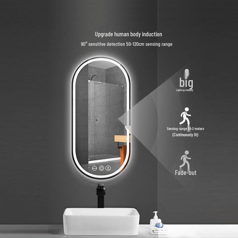 Smart Oval Wall-Mounted LED Makeup Vanity Mirror with Touch Screen